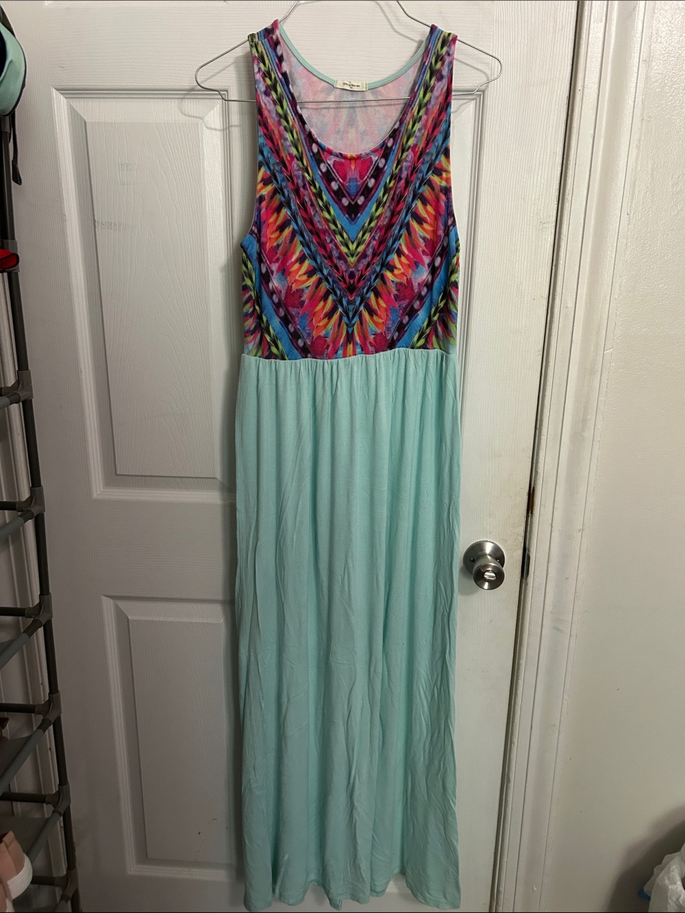 12 Pm By Mon Ami Mint Maxi Dress with Colorful Patterned Bodice